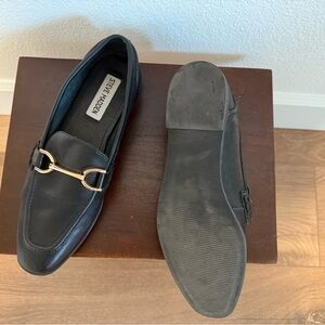 Steve Madden Black Loafers with Gold Buckle